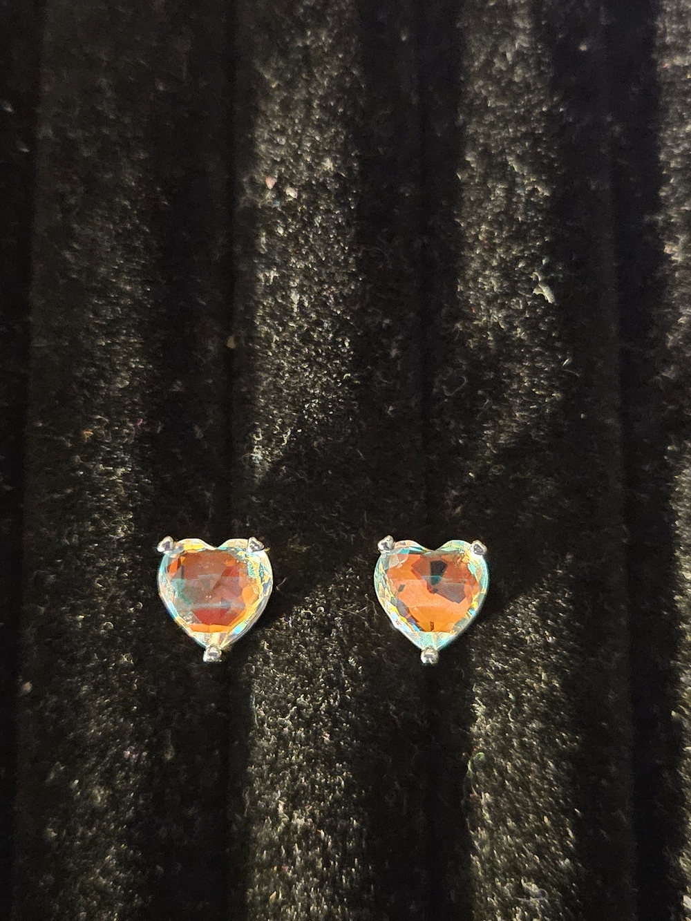 925S Heart Moon Glow Crystal Stud Earrings - Iridescent Orange
